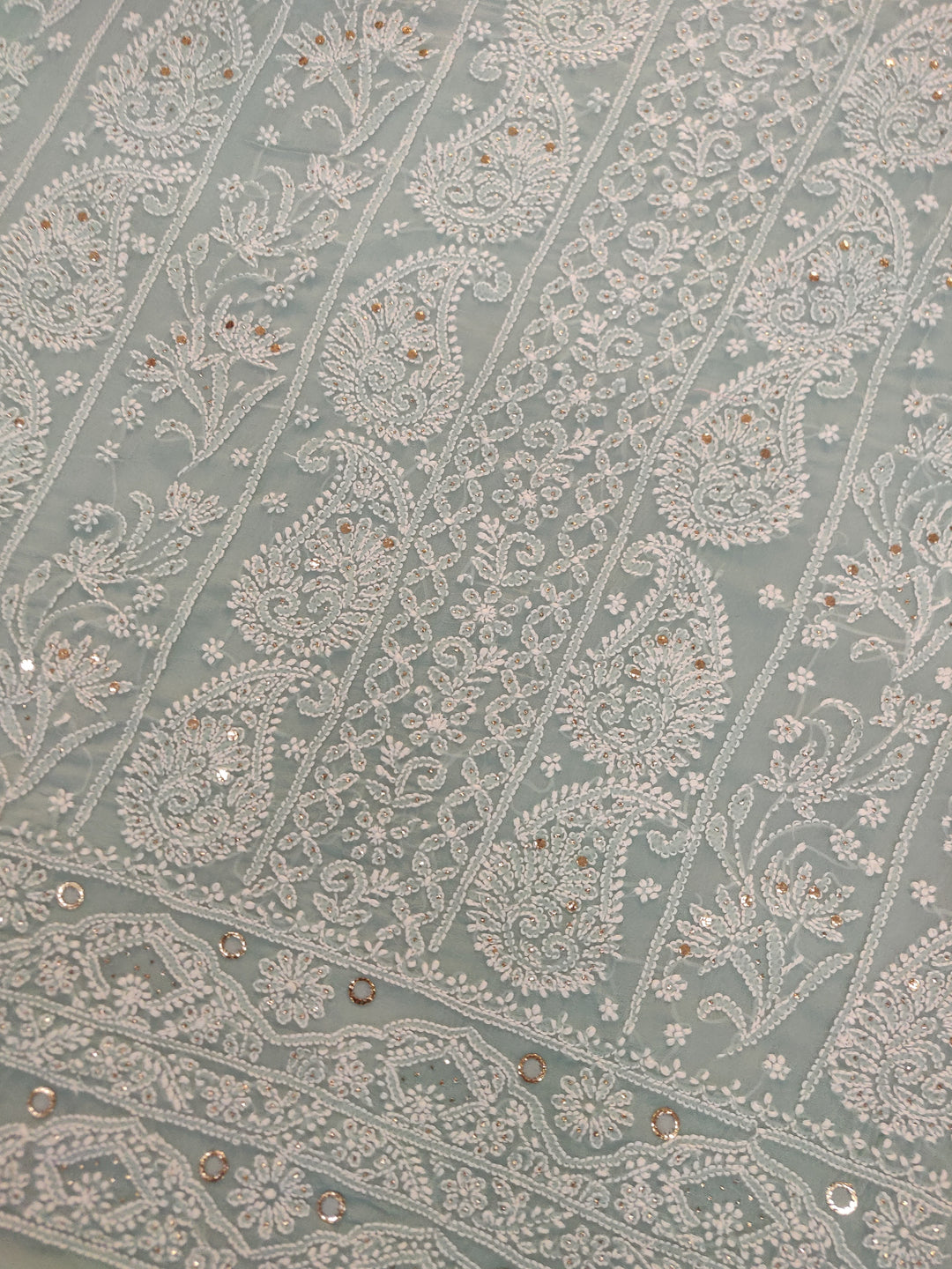 Sea Blue Pure Georgette Chikankari kurta dupatta Fabric