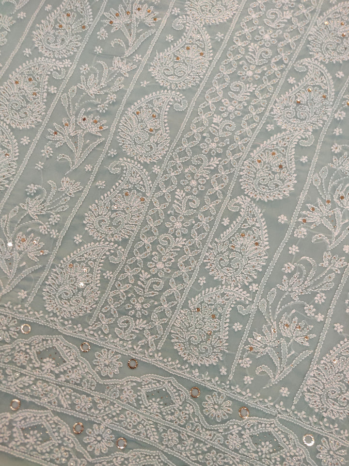 Sea Blue Pure Georgette Chikankari kurta dupatta Fabric