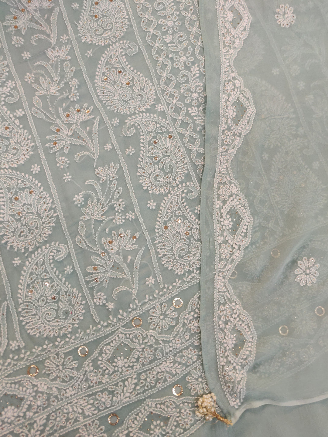Sea Blue Pure Georgette Chikankari kurta dupatta Fabric