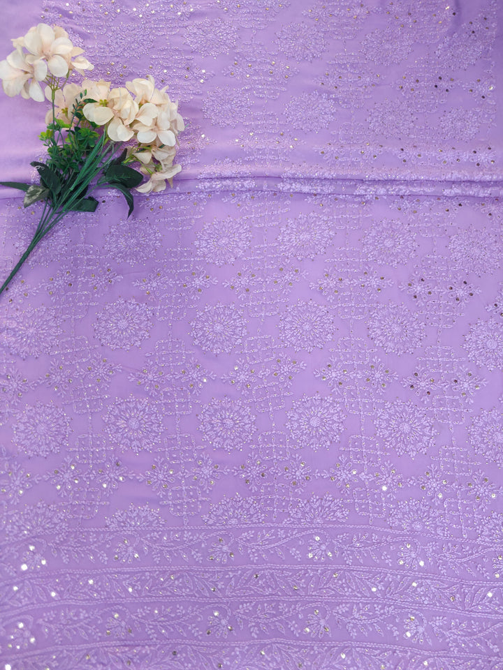 Lavender Pure Georgette Chikankari kurta dupatta Fabric