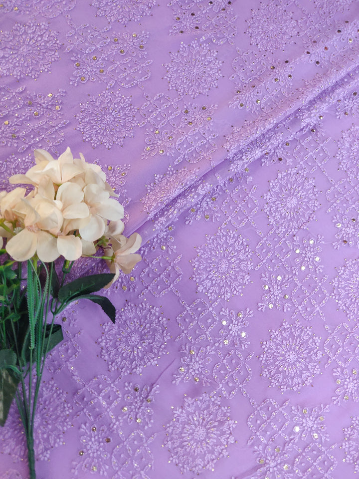 Lavender Pure Georgette Chikankari kurta dupatta Fabric