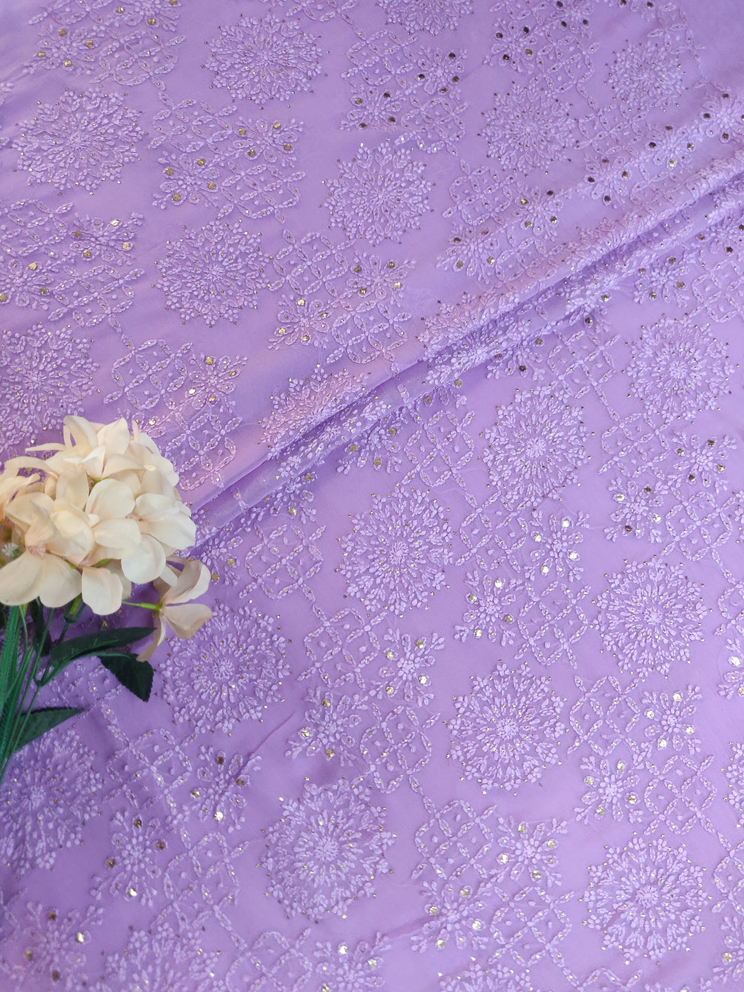 Lavender Pure Georgette Chikankari kurta dupatta Fabric