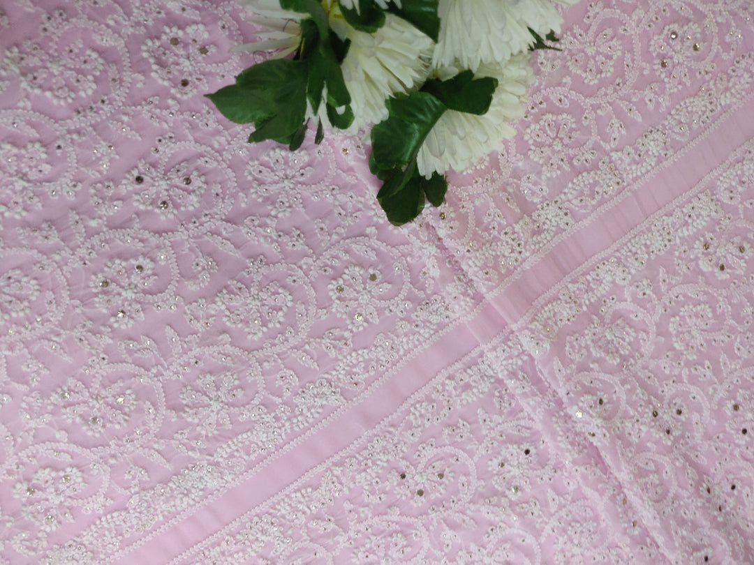 Baby Pink Pure Georgette Chikankari kurta dupatta Fabric