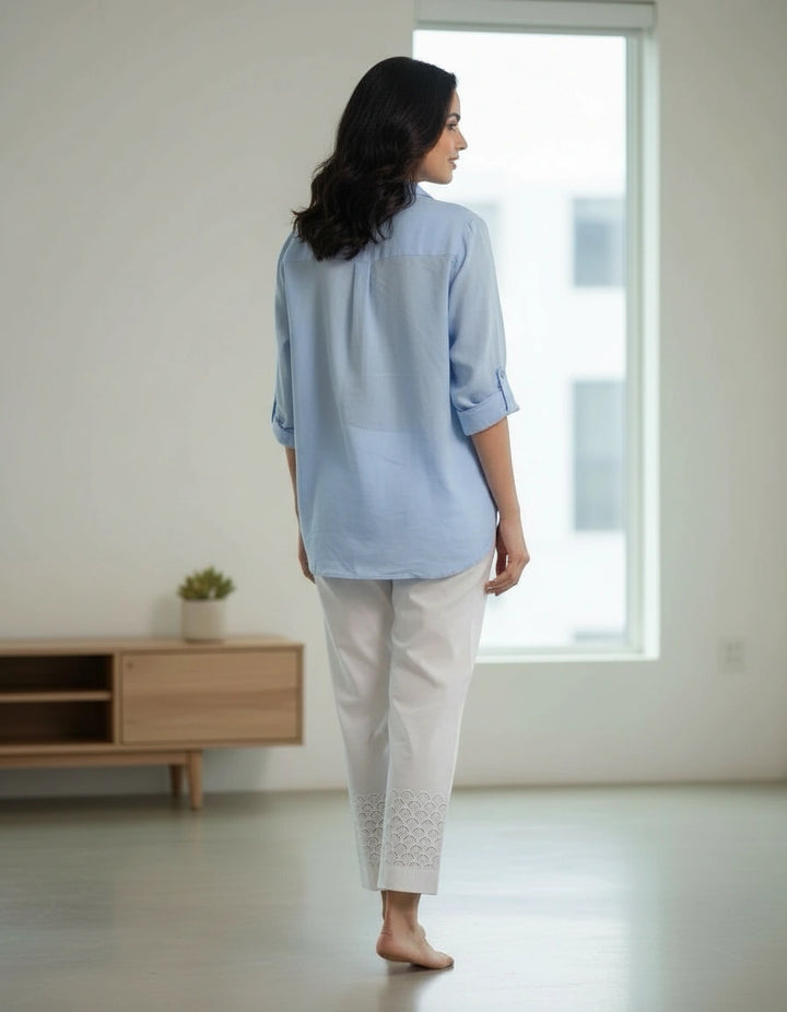White Stretchable Cotton Chikankari Pant Custom -Made