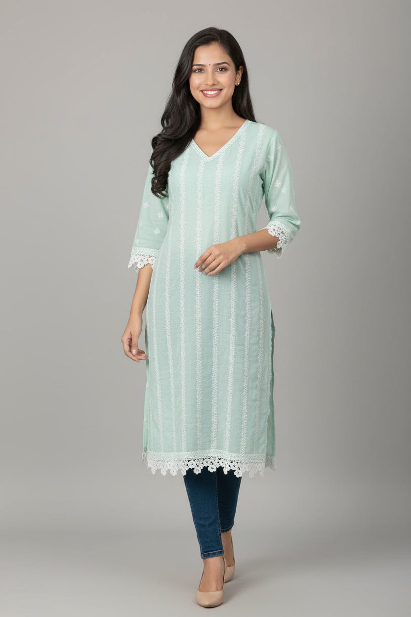 Sea Green Cotton Kurta