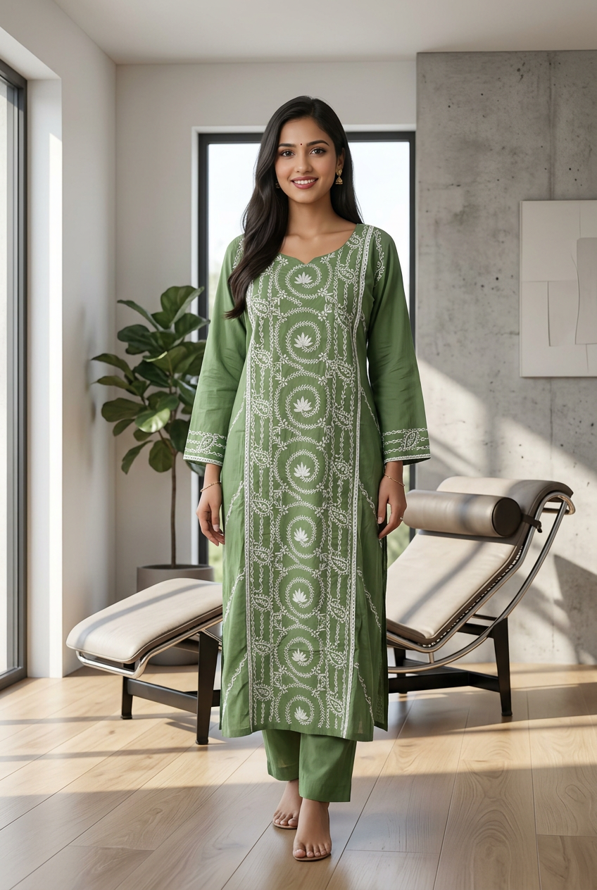 Green Modal Chikankari Kurta