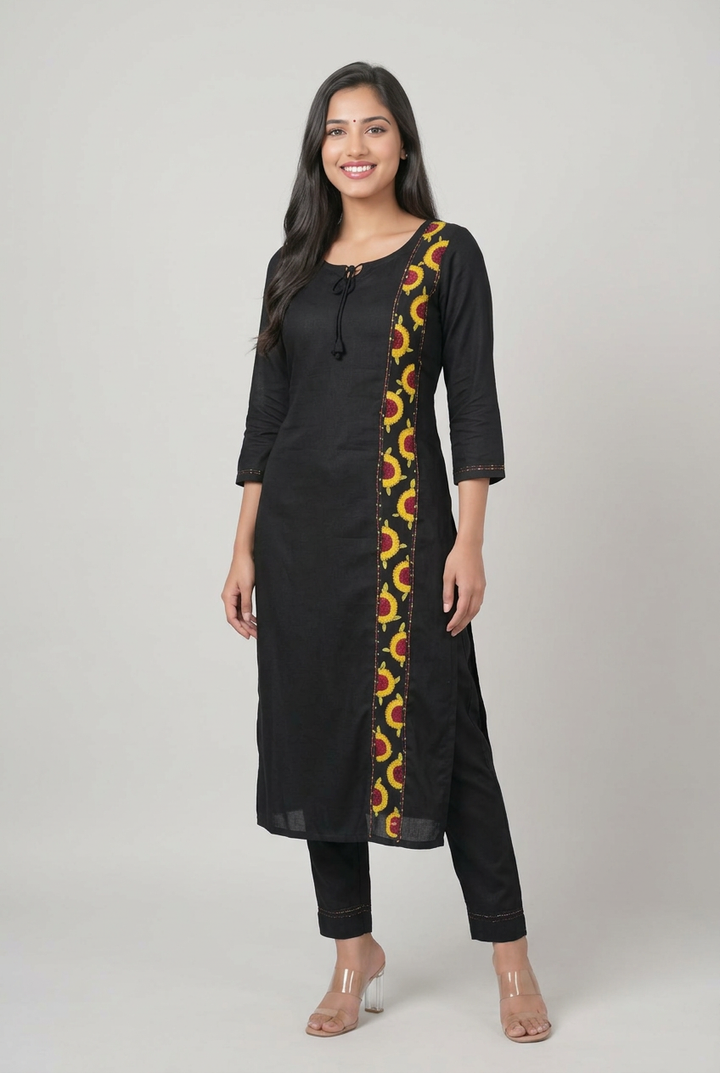 Black Rayon Chikankari Kurta With Pant Set -Custom Made