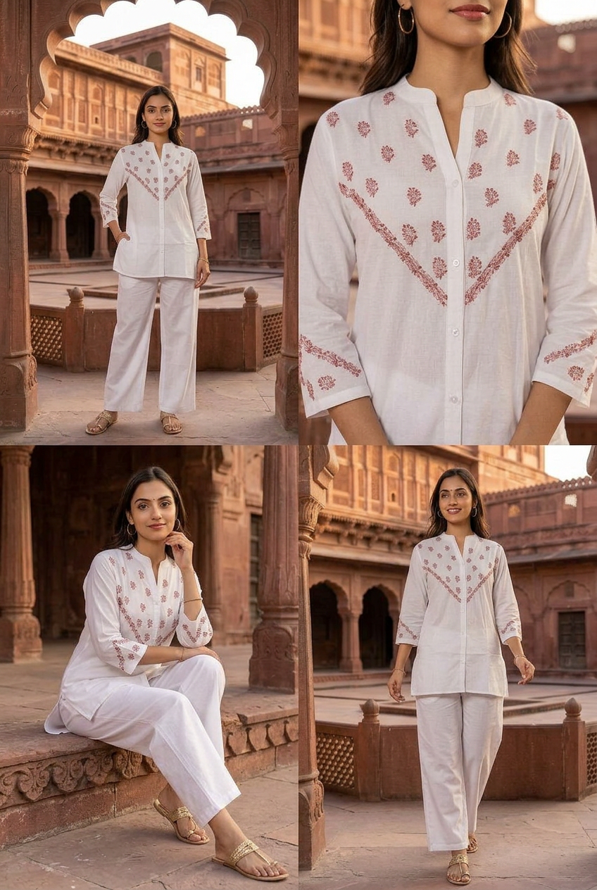 White Rayon Chikankari Short Kurta-Custom Made