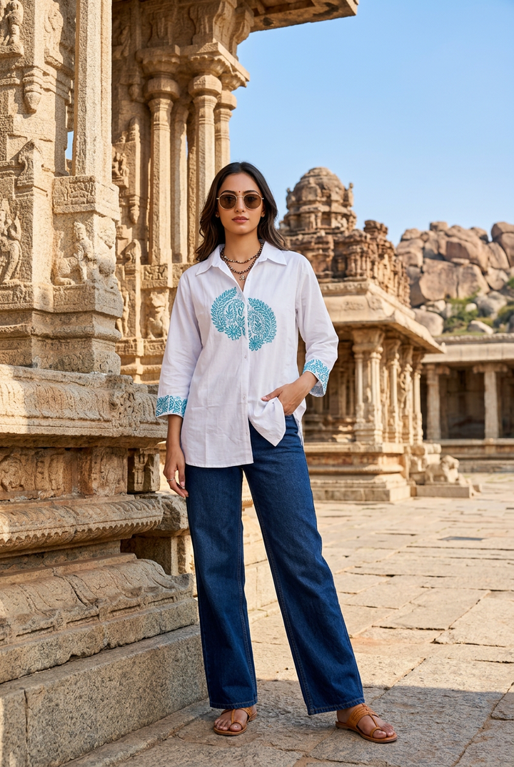 White Rayon Chikankari Short Kurta-Custom Made