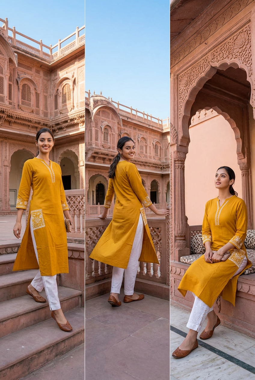 Mustard Rayon Chikankari Kurta-Custom Made