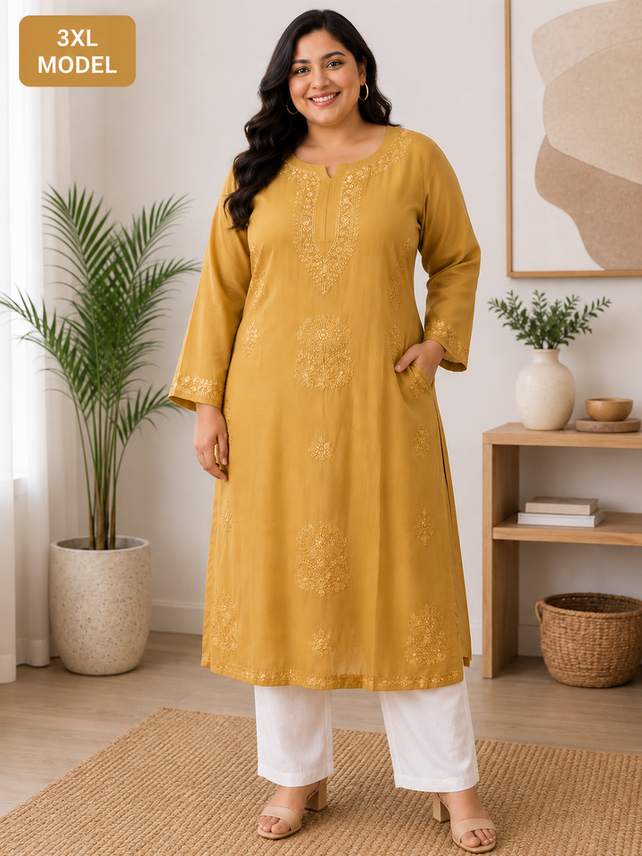 Mustard Georgette Chikankari kurta