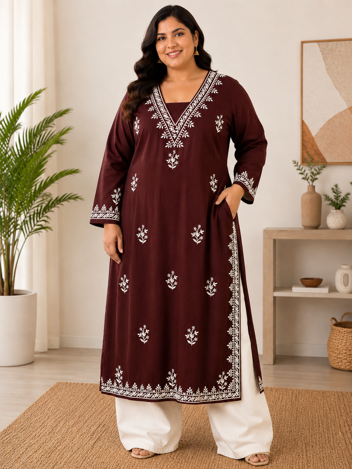 Brown rayon Chikankari Kurta