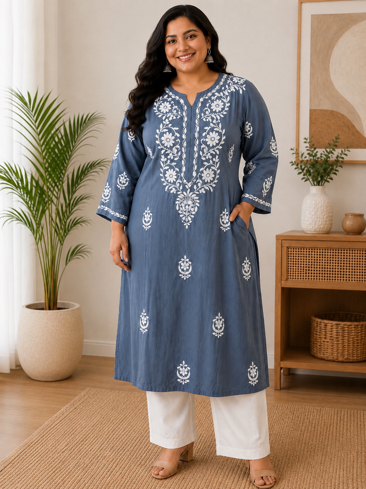 Grey rayon Chikankari kurta