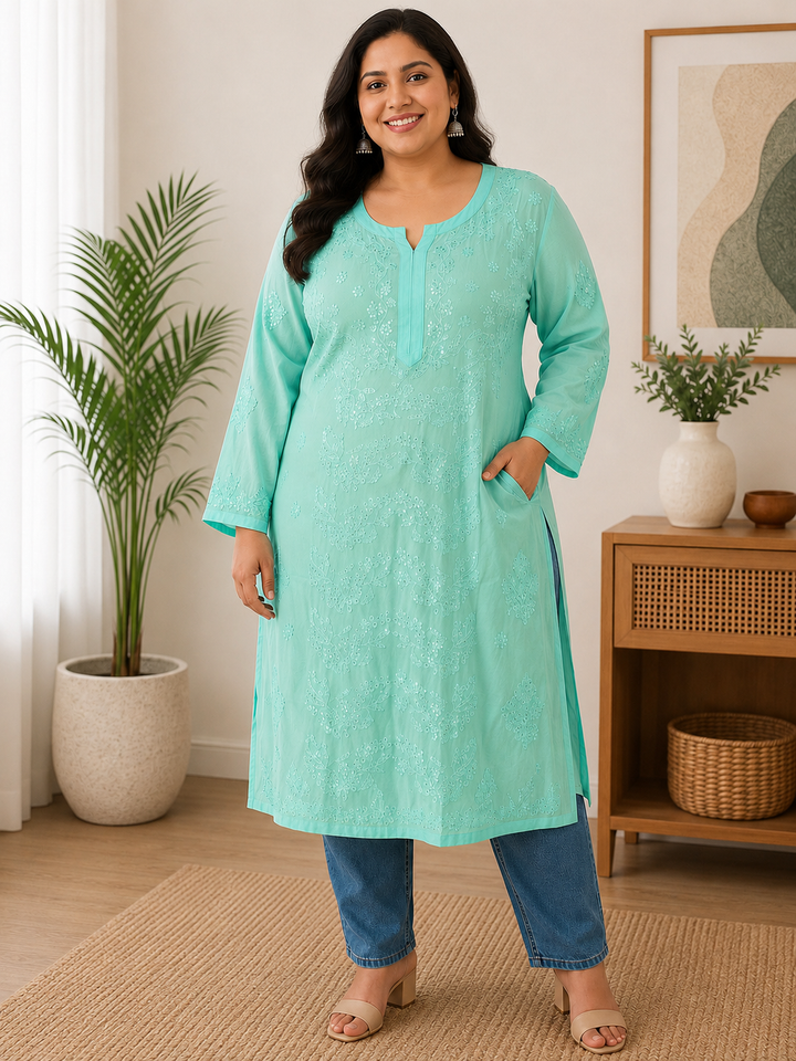 Sea Green Georgette Chikankari Kurta