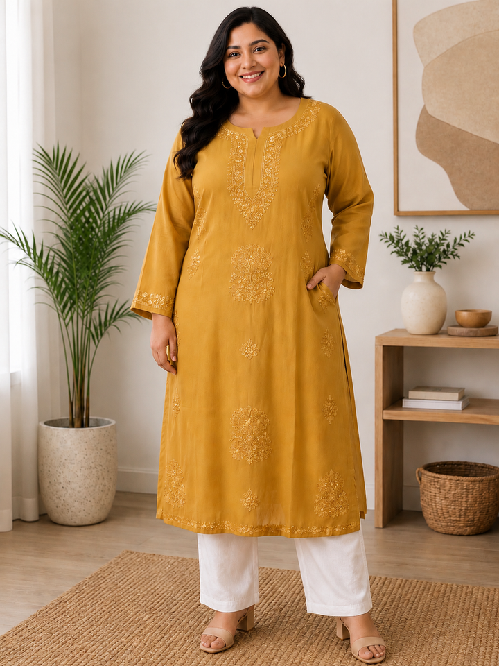 Mustard Georgette Chikankari kurta