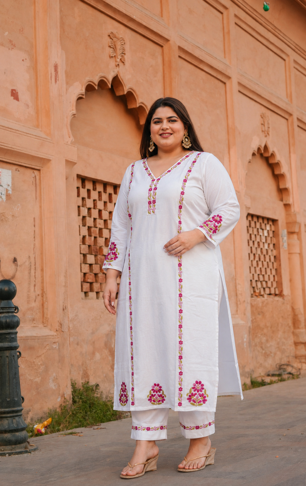 White Rayon Chikankari Kurta With Pant Set -Custom Made