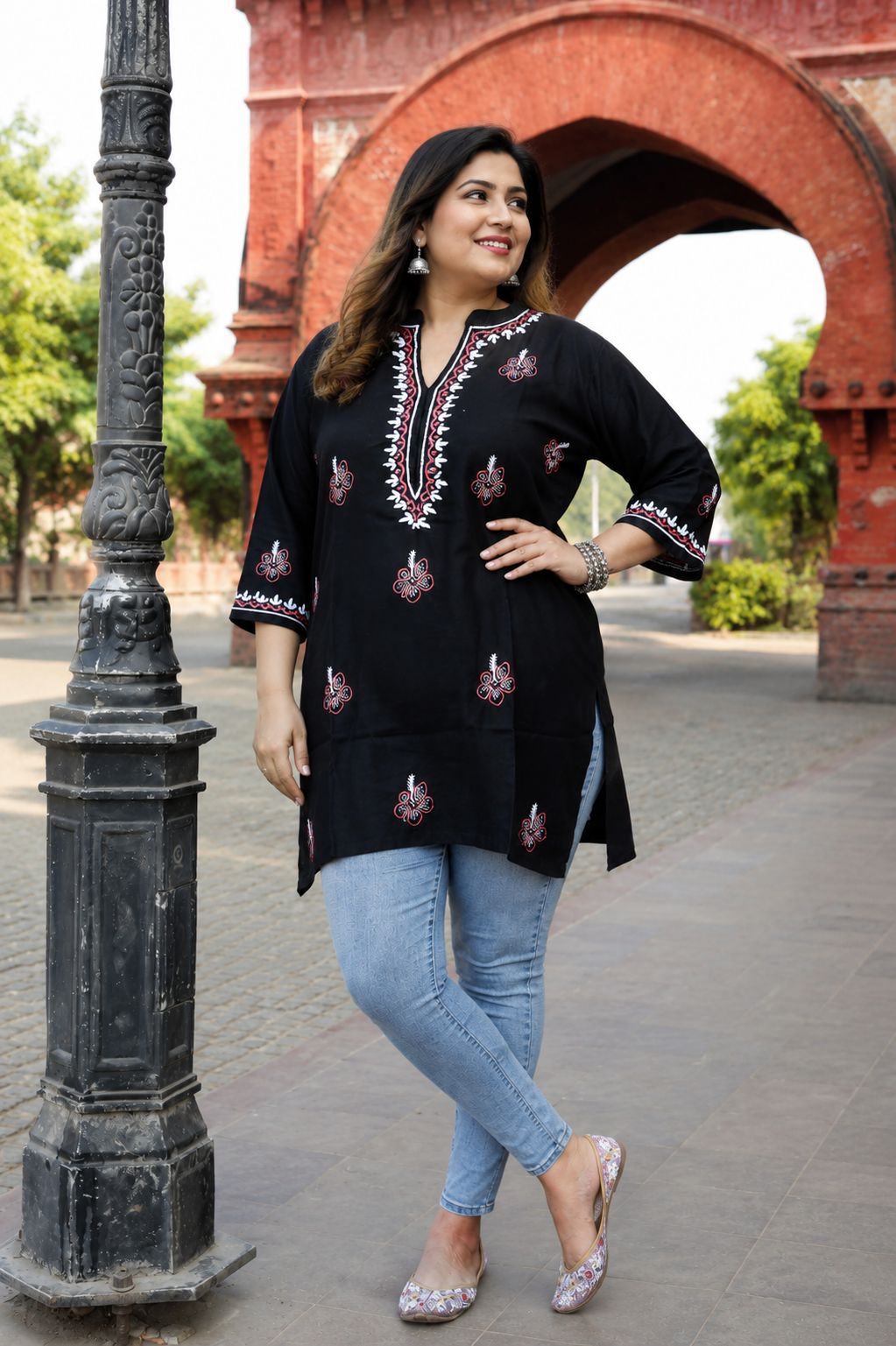 Black Rayon Chikankari Short Kurta -Custom Made
