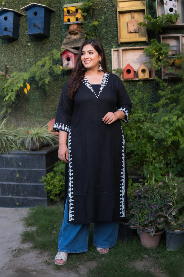 Black Rayon Chikankari Kurta -Custom Made