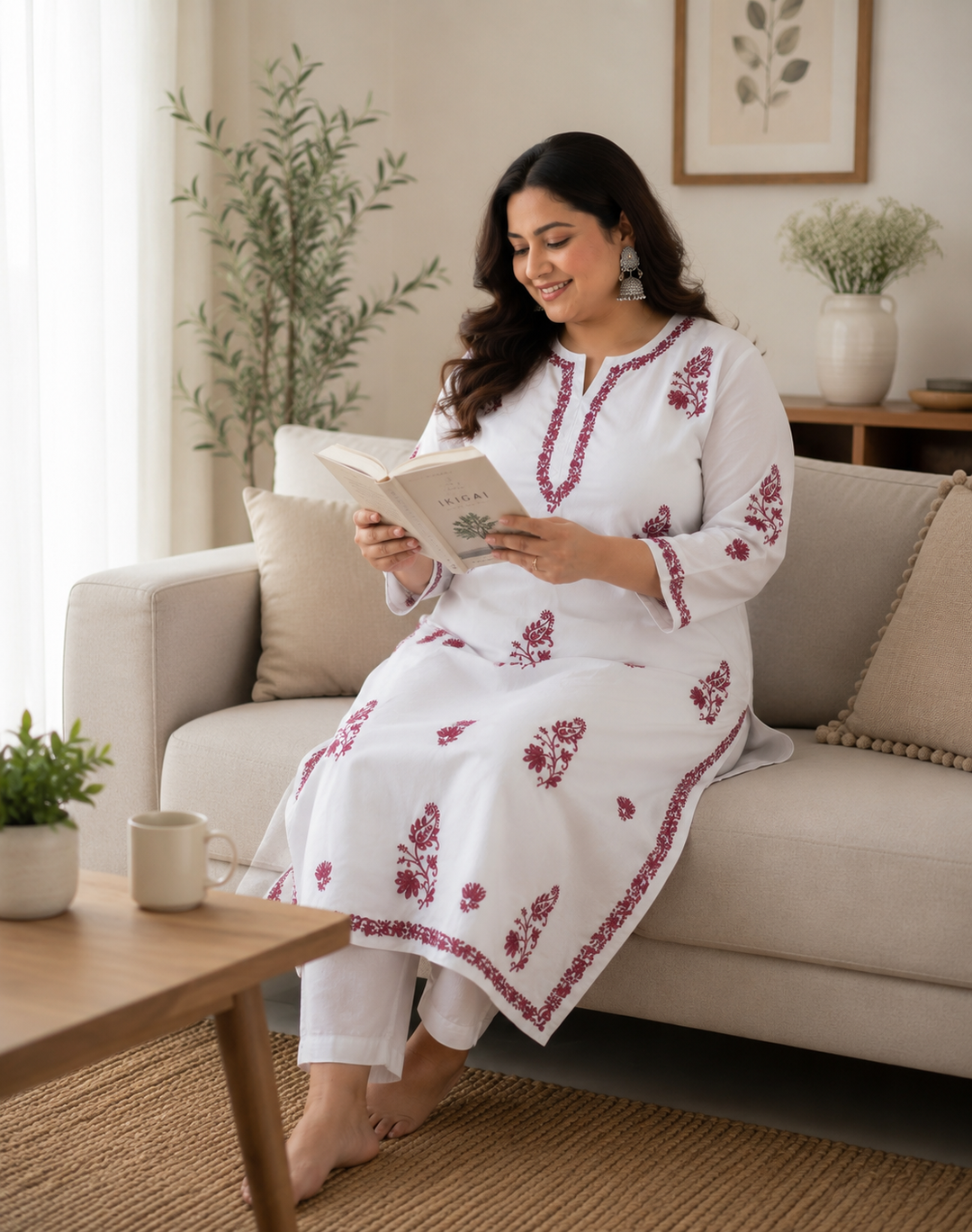 White Modal Chikankari Kurta Custom Made