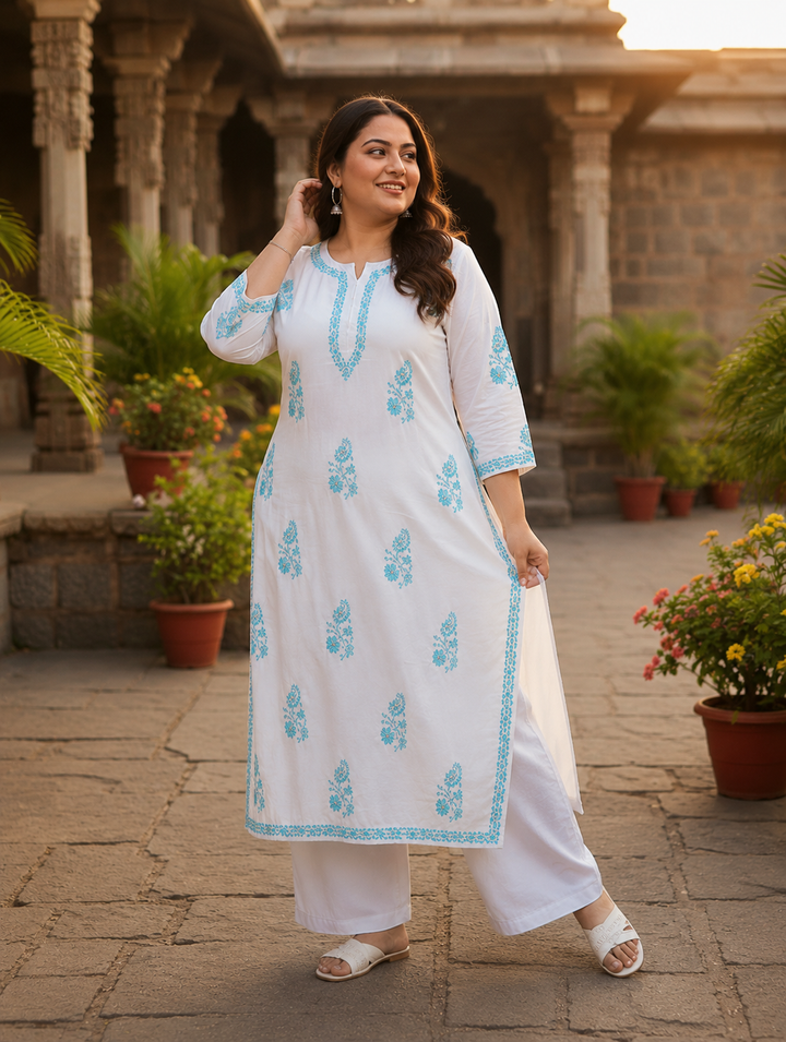 White Rayon Chikankari Kurta - Custom Made