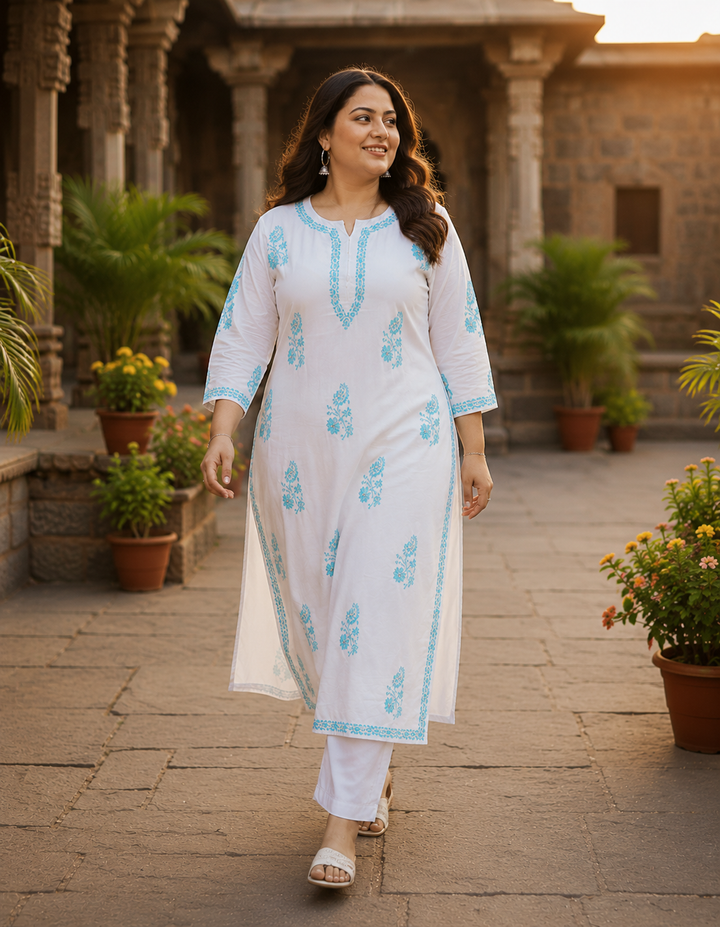 White Rayon Chikankari Kurta - Custom Made