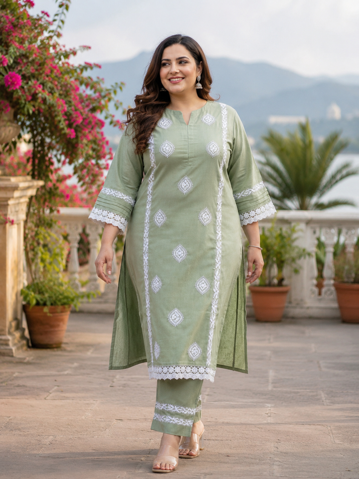 Light Green Chikankari Co-Ord Set - Custom Made