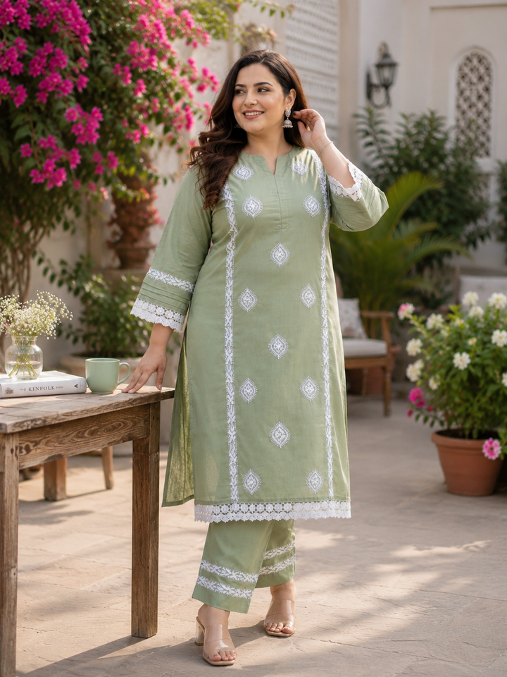 Light Green Chikankari Co-Ord Set - Custom Made