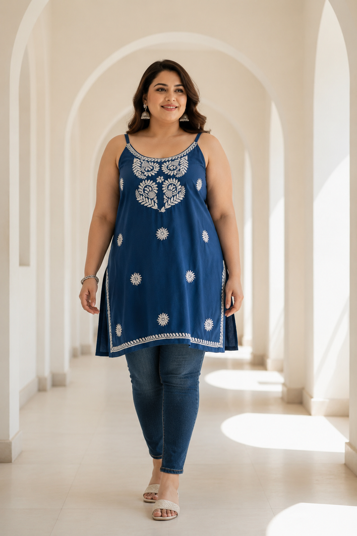 Blue Rayon Chikankari Short kurta