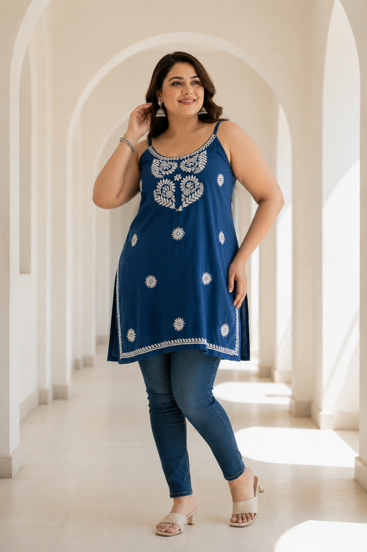 Blue Rayon Chikankari Short kurta