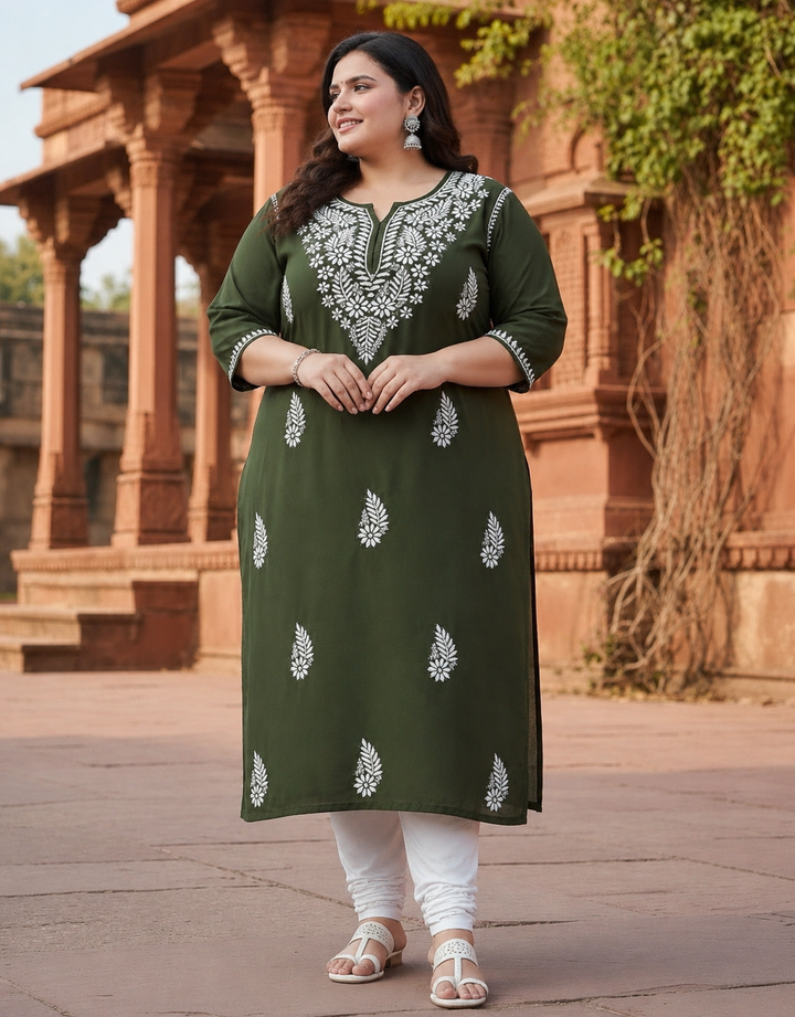 Mehndi Reyon Modal Chikankari Kurta- Custom Made