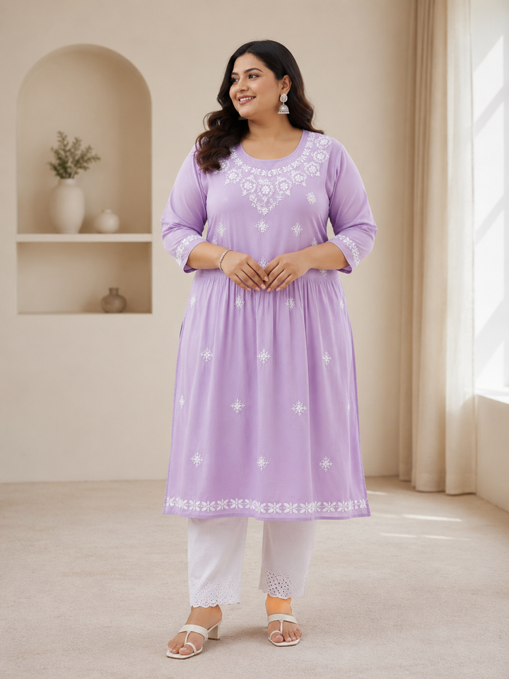 Lavender Rayon Chikankari Short Kurta-Custom Made