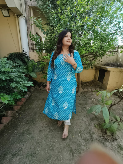 Sky Blue Cotton Chikankari Kurta