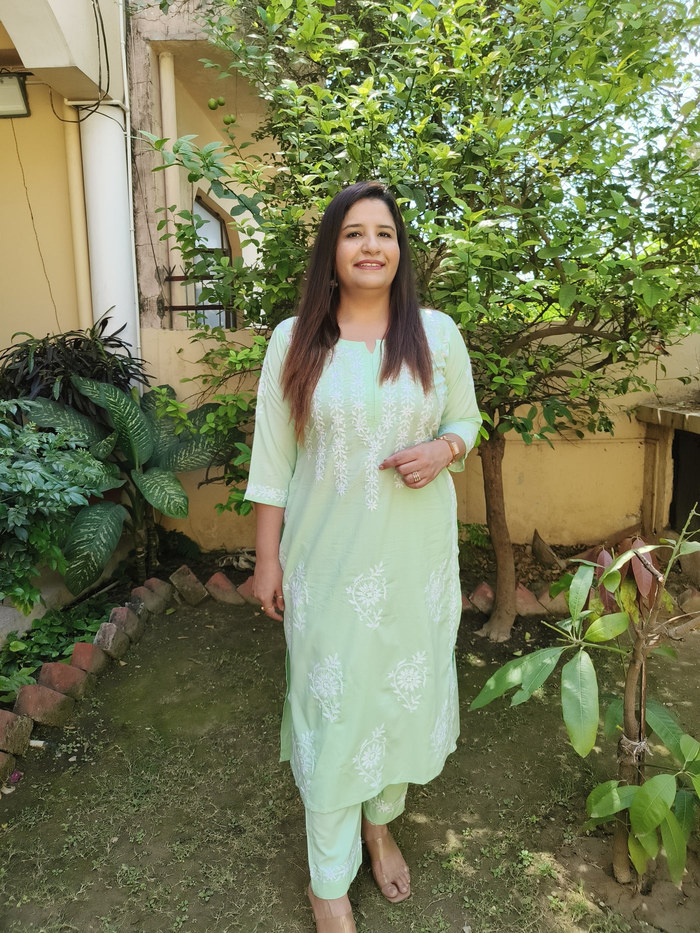 Light Green Modal Chikankari Set