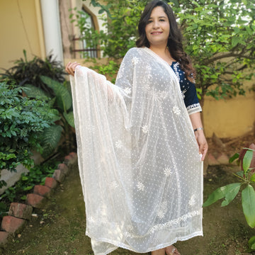 White Chiffon Chikankari Dupatta