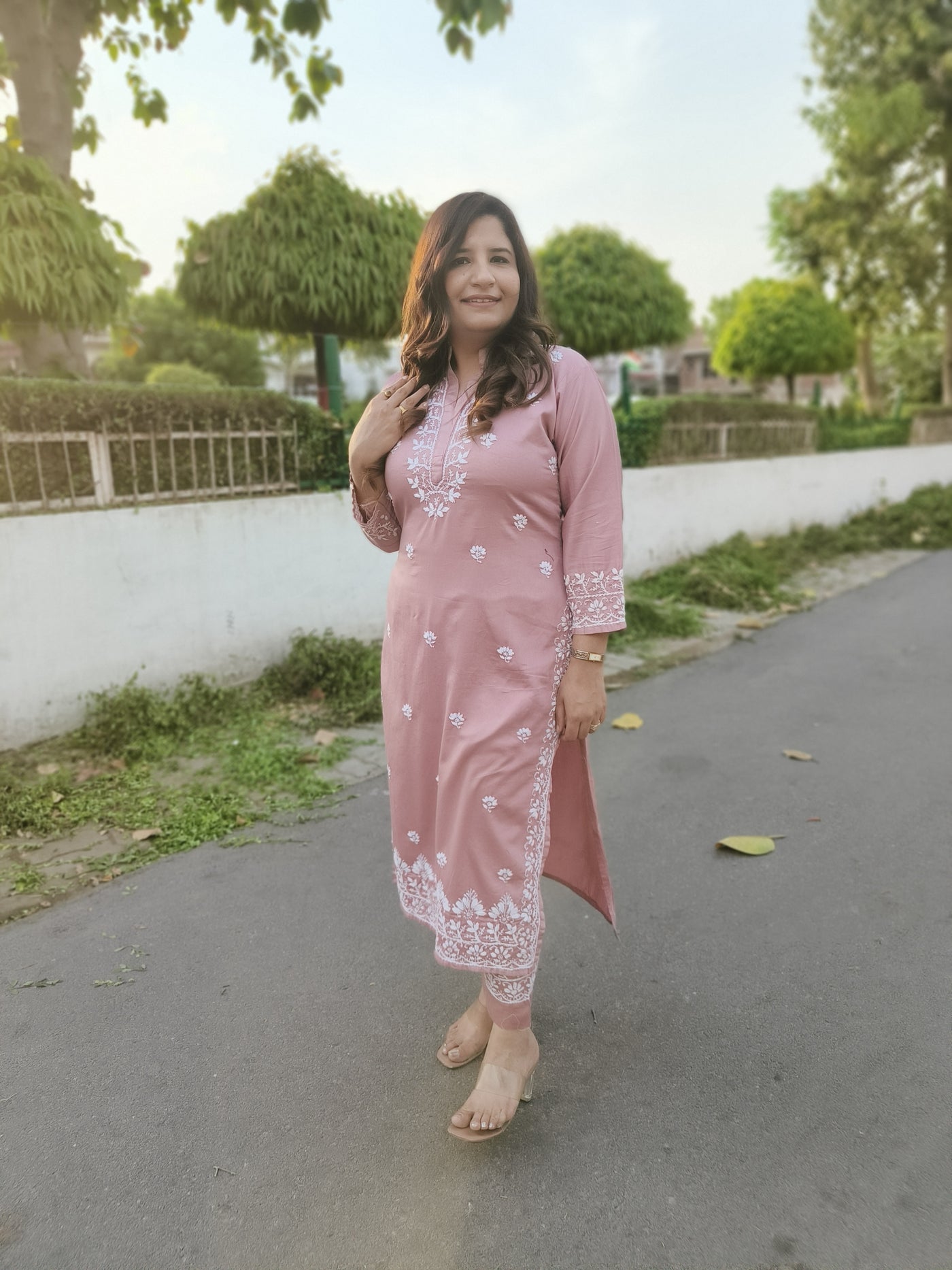 Mauve Silk Cotton Chikankari Co-Ord set