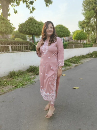 Mauve Silk Cotton Chikankari Co-Ord set