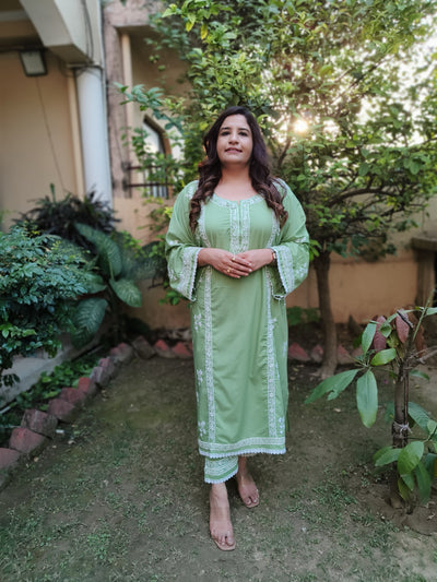 Green Modal Chikankari Set