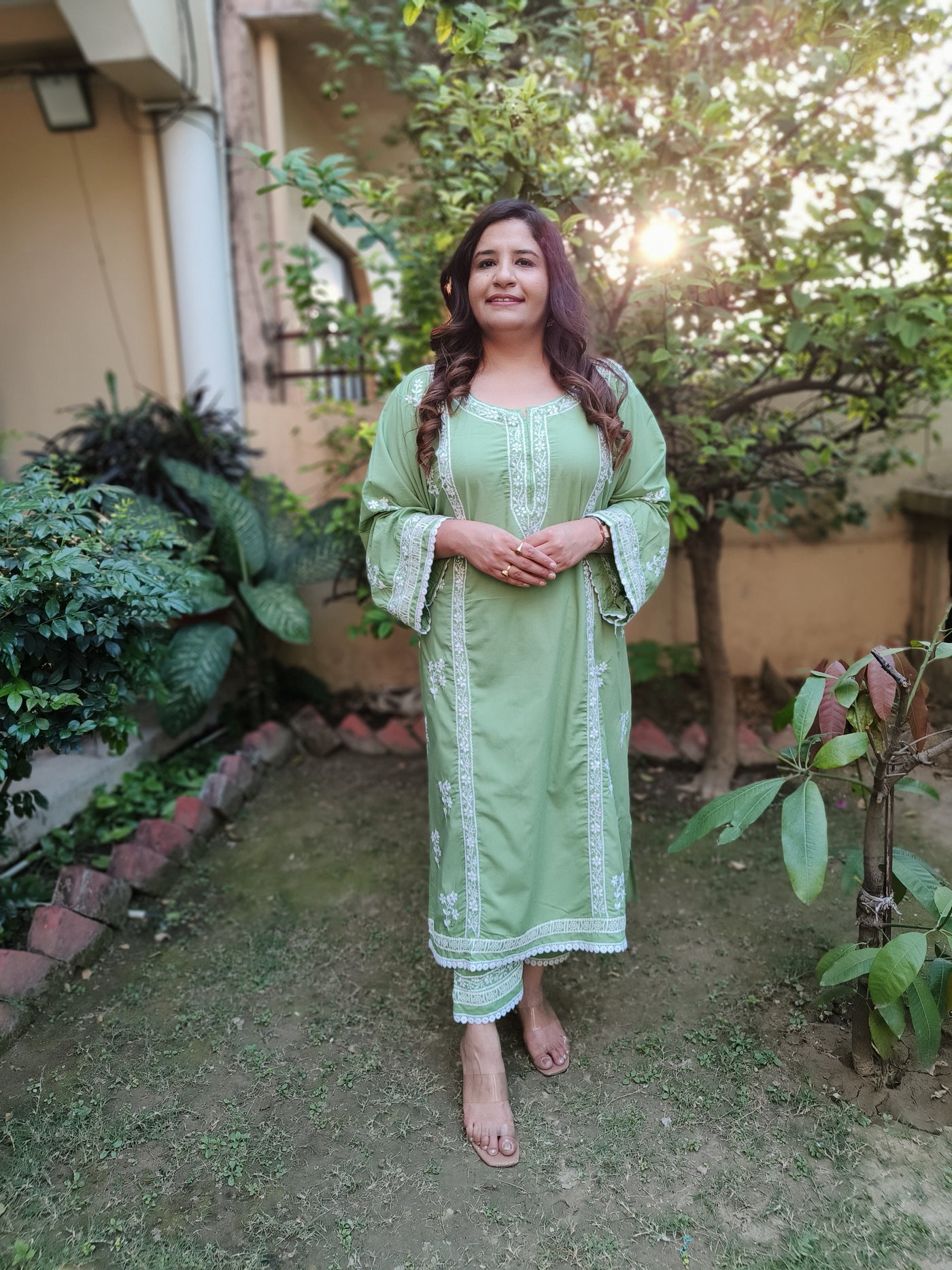 Green Modal Chikankari Set