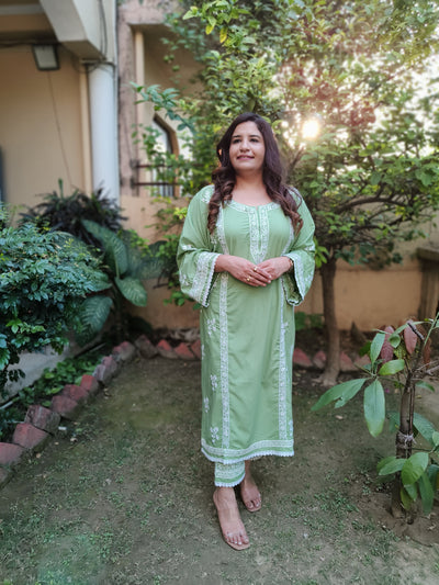 Green Modal Chikankari Set