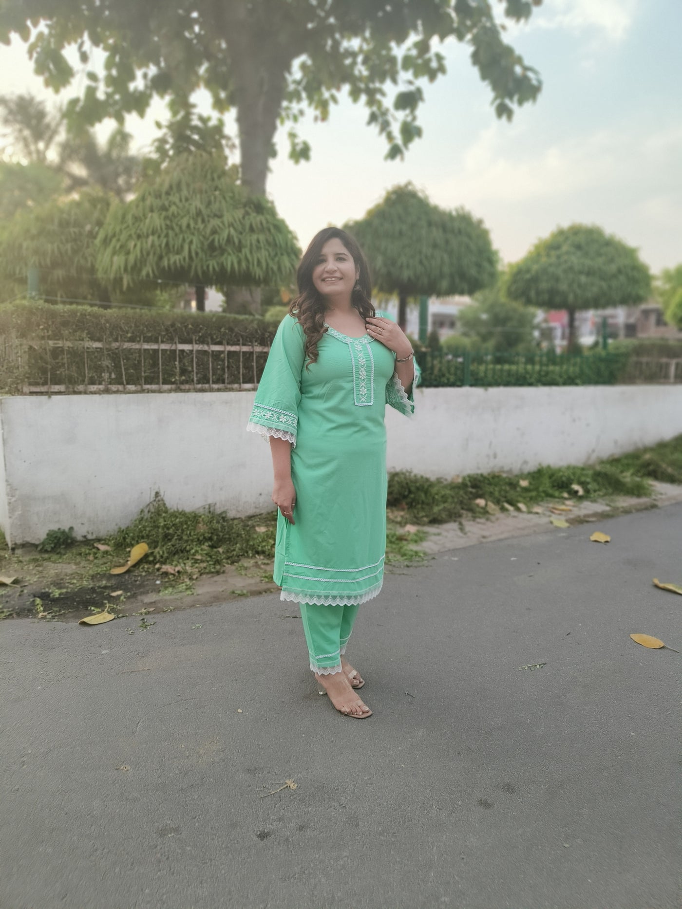 See Green Modal Chikankari CO-Ord Set