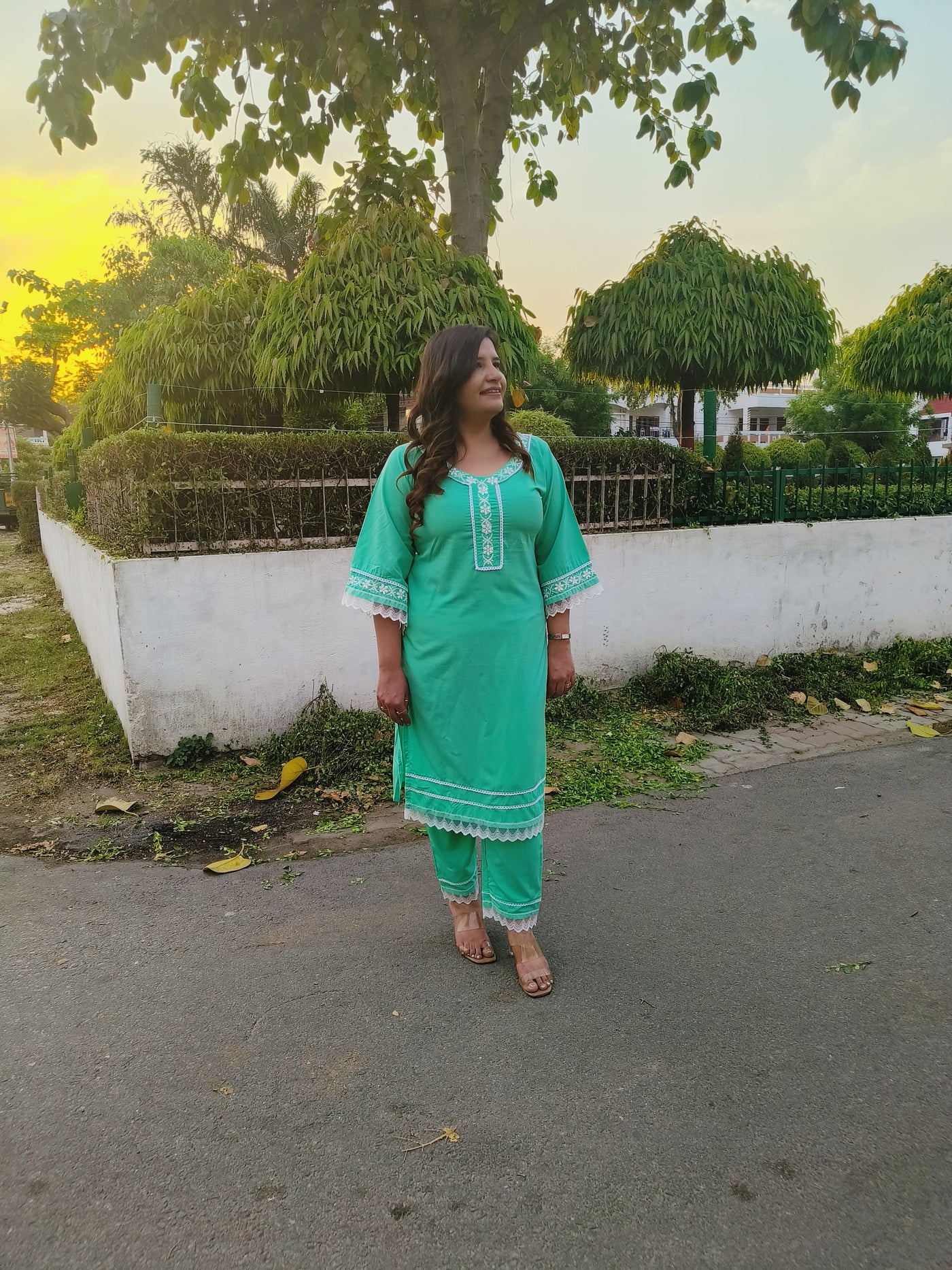 See Green Modal Chikankari CO-Ord Set