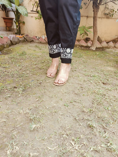 Black Stretchable Cotton Chikankari Pant Custom-Made