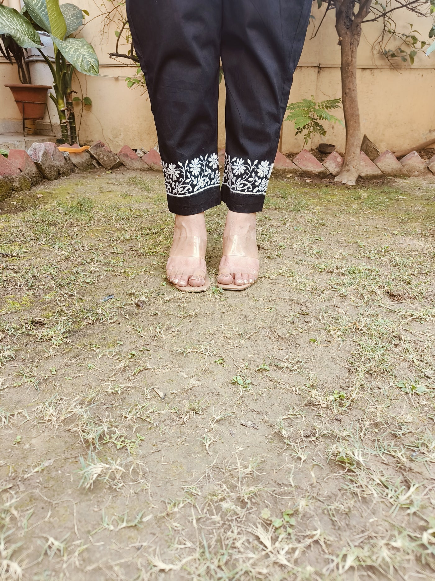 Black Stretchable Cotton Chikankari Pant