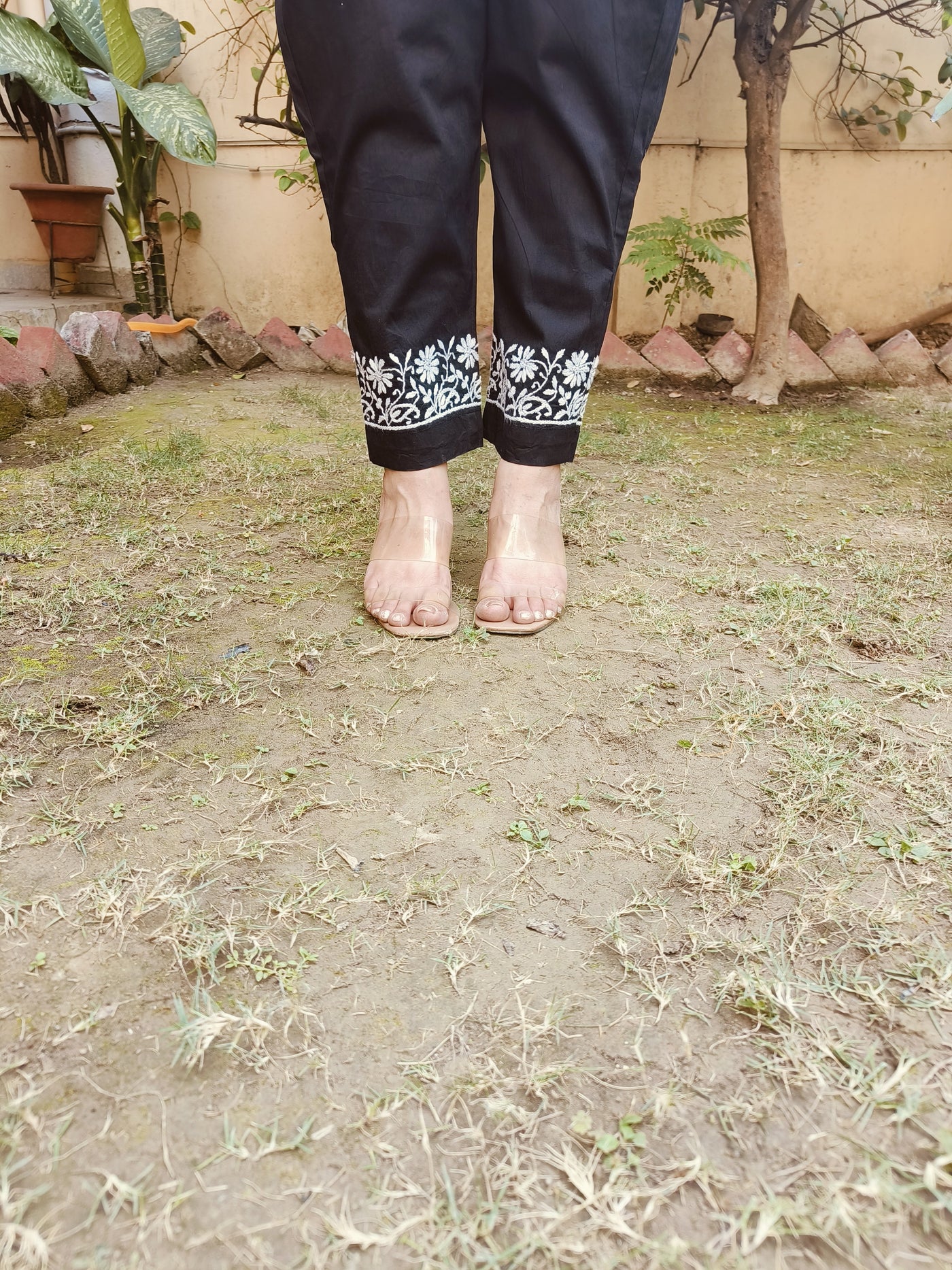 Black Stretchable Cotton Chikankari Pant-Custom Made