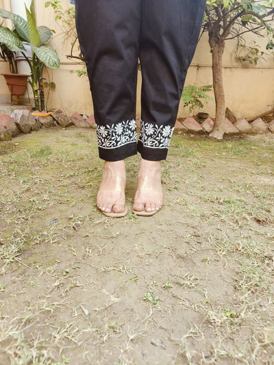 Black Stretchable Cotton Chikankari Pant Custom-Made