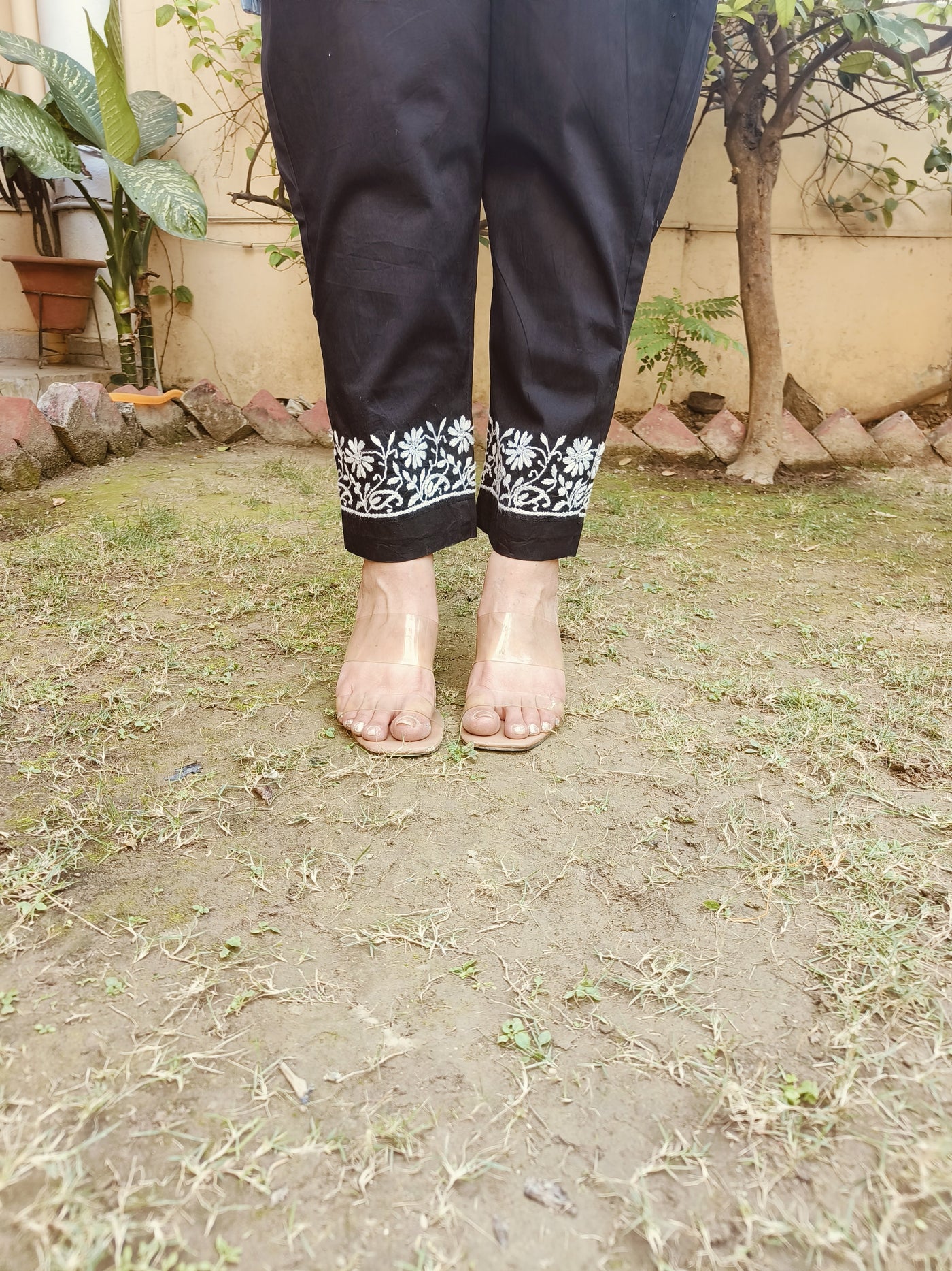 Black Stretchable Cotton Chikankari Pant-Custom Made