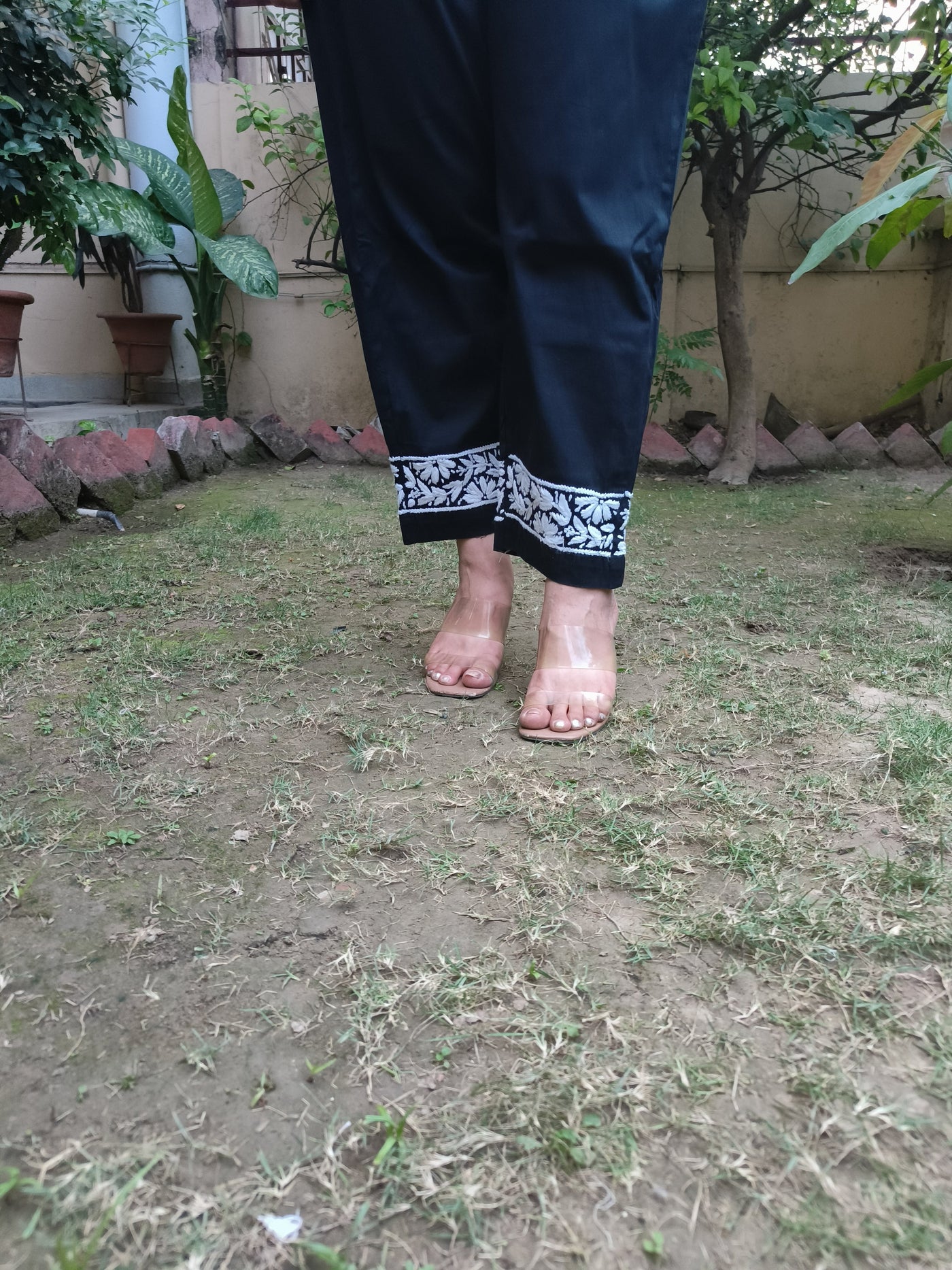 Black Stretchable Cotton Chikankari Pant