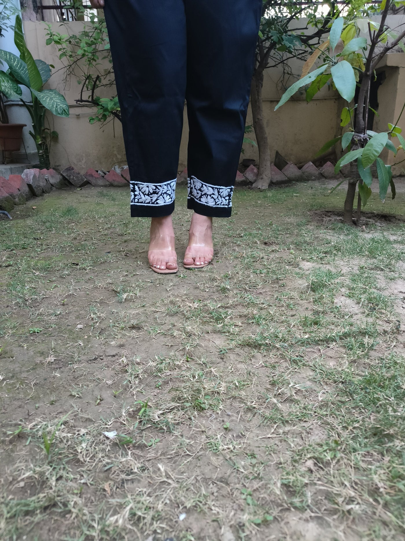 Black Stretchable Cotton Chikankari Pant