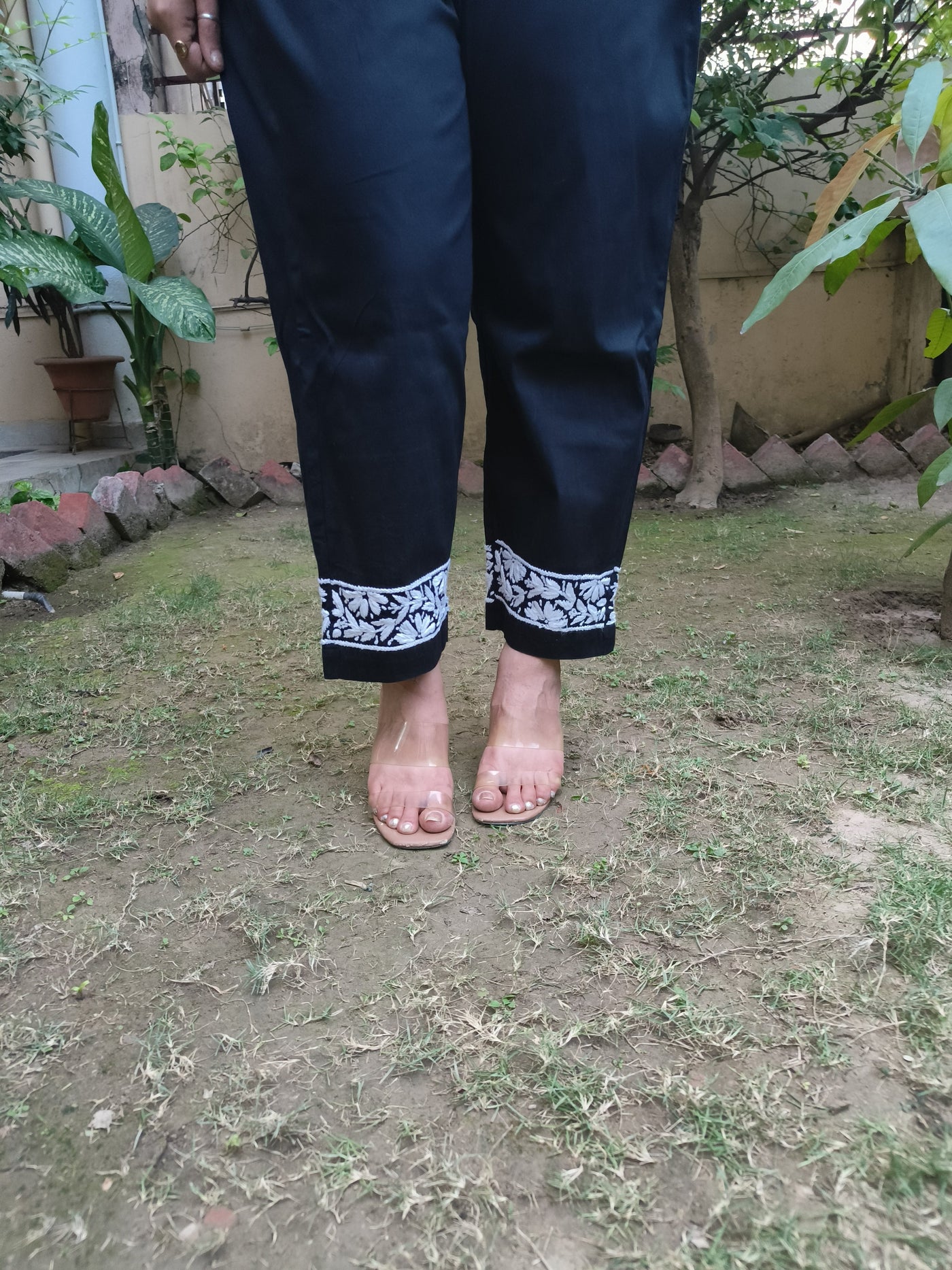 Black Stretchable Cotton Chikankari Pant