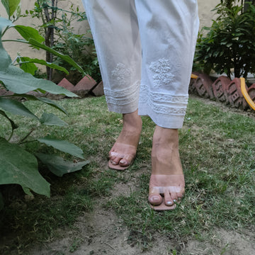 White Stretchable Cotton Chikankari Pant-Custom Made